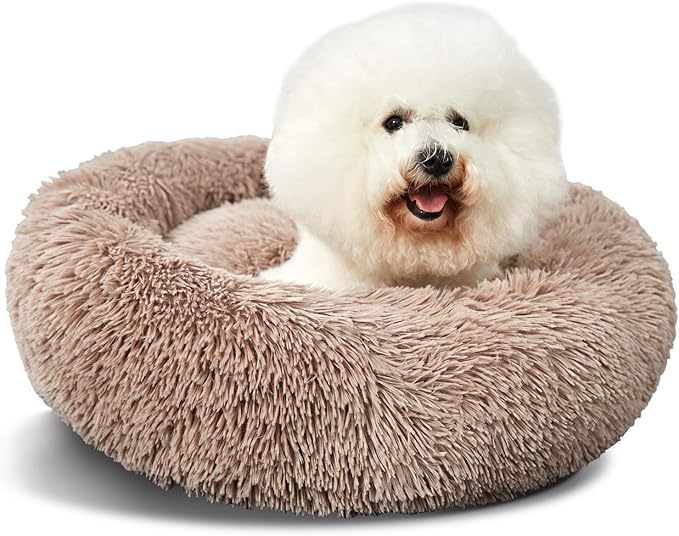 Washable Dog Round Bed - Medium Donut Dog Bed, Comfy Calming Cuddler