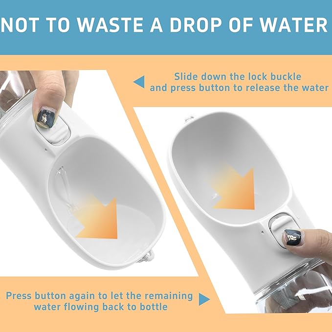 Portable Travel Dog Water Bottle with Bowl, Leak Proof, Convenient for Walking, Hiking and Camping (Gray, 12oz)