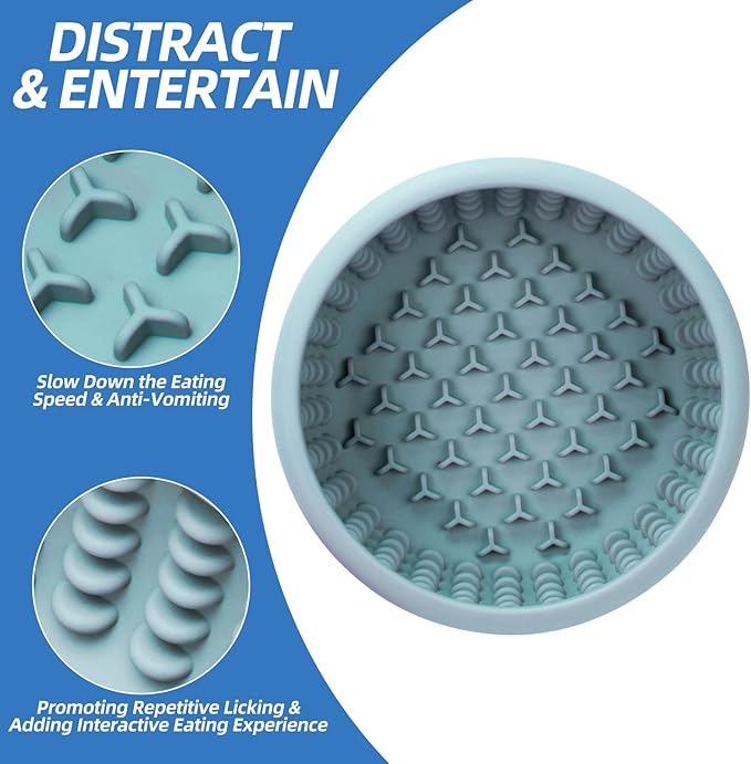 Dog Lick Bowl,Silicone Slow Feeder Bowls for Dogs and Cats - Wet Food, Suction Cups, Non-Slip Design (Blue, Small)