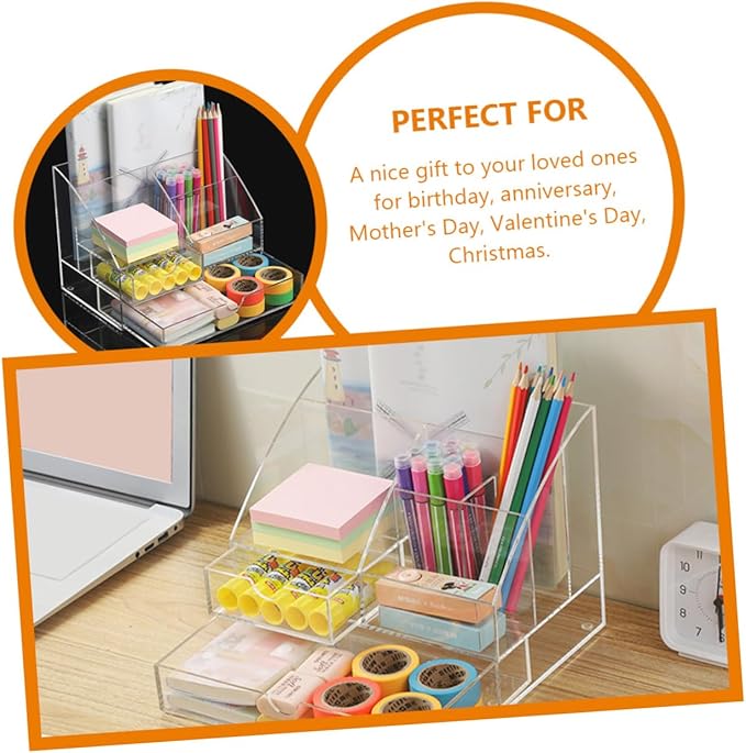 Zerodeko Compartment Storage Box Multi Acrylic Organizer for Cosmetics Stationery and Accessories Drawer Design for Office Vanity and Home Use