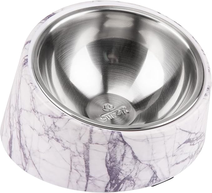 SuperDesign Mess Free 15° Slanted Bowl for Dogs and Cats, Tilted Angle Bulldog Bowl Dog Feeder, Non-Skid & Non-Spill, Easier to Reach Food L/2 Cup Marble Pattern