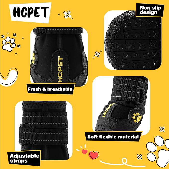 Hcpet Dog Shoes, Dog Boots for Small Dogs, Waterproof Medium Dog Booties Paw Protector for Summer Hot Pavement, Winter Snowy Day, Outdoor Walking, Indoor Hardfloors Anti Slip Sole Black Size 1