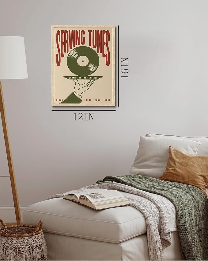 XJYISUO Framed Wall Art Vintage Music Wall Decor Retro Vinyl Record Canvas Art Serving Tunes Pictures Trendy Mid Century Paintings Disco Funk Soul Artwork For Living Room Home Bar Music Room