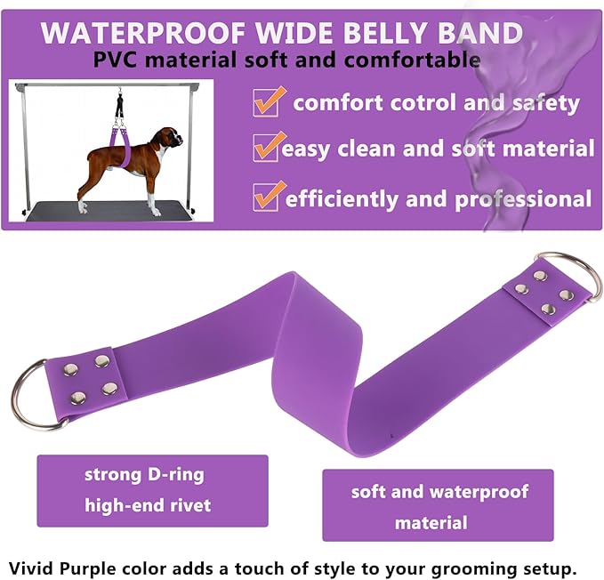 Pet Dog Grooming Belly Strap – 2 Inch Wide Waterproof Strong PVC Support Band, Grooming Loop Restraint for Pet Bathing & Grooming (Purple-Long)