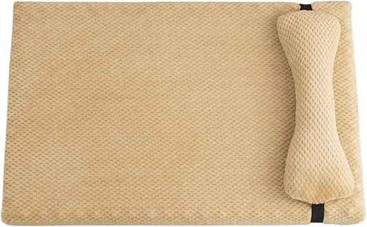 Calming Dog Bed with Pillow, Fluffy Plush Mat with Removable Cover - 4 Sizes for Large Medium Small Dogs & Cats, Machine Washable(Yellow,Large)