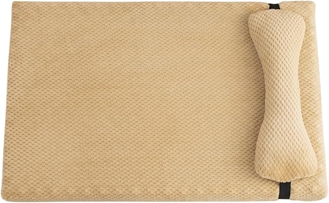 Calming Dog Bed with Pillow, Fluffy Plush Mat with Removable Cover - 4 Sizes for Large Medium Small Dogs & Cats, Machine Washable(Yellow,Small)