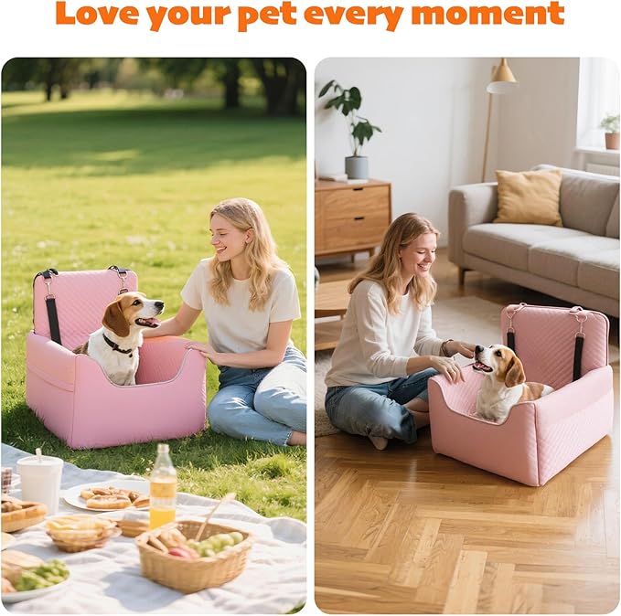 ALL GOOD PET SUPPLIES Dog Car Seat for Small/Medium Dogs, Dog Booster car seat, Memory Foam Elevated Cushion, Fully Detachable and Washable,2 Clip-On Safety Leashes, Anti-Slip