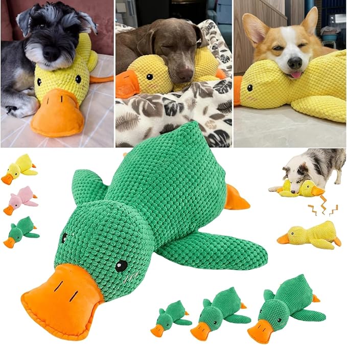 Calming Duck Emotional Support Dog Toy - Unbreakable Plush for Aggressive Chewers, Resistant Squeaky Interactive Toy for Indoor/Outdoor Use (Green, S)