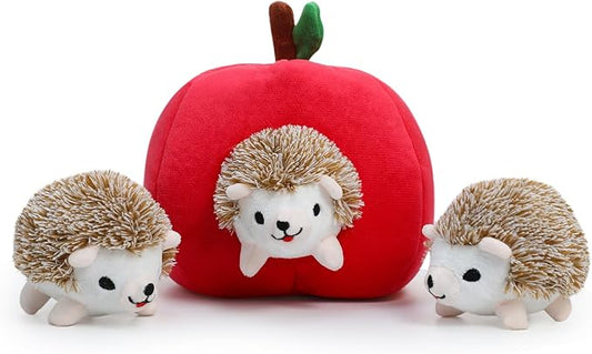 Hollypet Squeaky Dog Toy, Interactive Plush Hide and Seek Dog Toys for Small Medium Sized Dogs and Non-Aggressive Chewers, Puppy Teeth Clean Chew Toys, Hedgehog