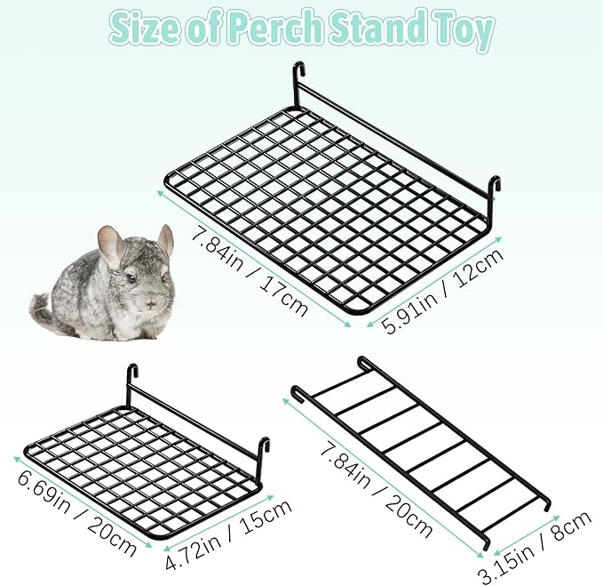 BNOSDM 4 PCS Sugar Glider Toy Stainless Steel Platform Squirrel Perch with Climbing Ladder Small Animals Cage Accessories for Guinea Pig, Chinchillas, Gerbils, Mice, Rats, Mouse