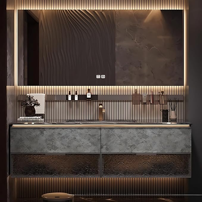 52in Luxury Bathroom Vanities - Bathroom Vanity with Sink, Wall-Mounted Storage with 2 Large Side Cabinets Intelligent Defogging & Led Lights | Multi-Layer Solid Wood