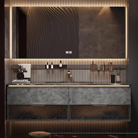 44in Luxury Bathroom Vanities - Bathroom Vanity with Sink, Wall-Mounted Storage with 2 Large Side Cabinets Intelligent Defogging & Led Lights | Multi-Layer Solid Wood