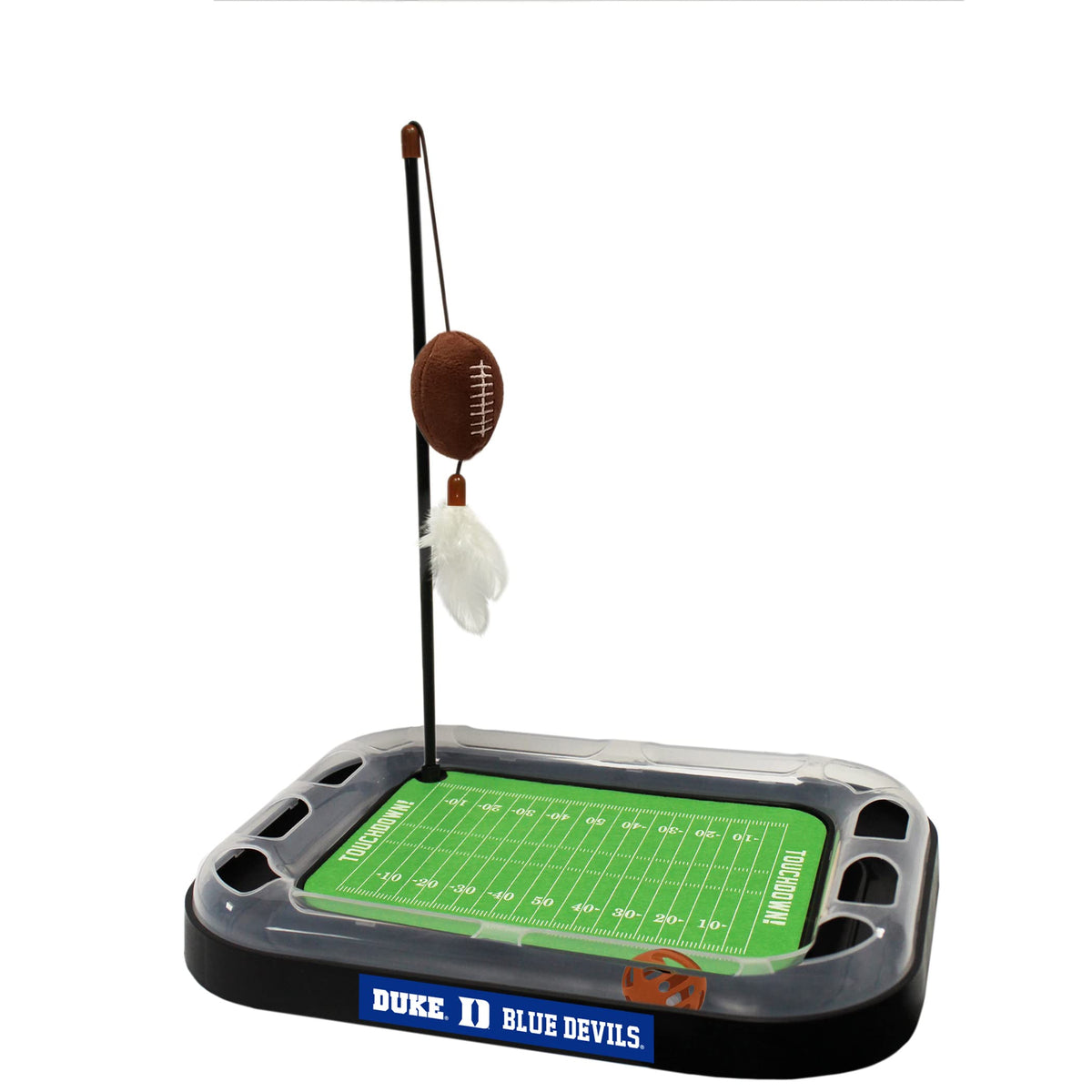Cats Scratcher NCAA Duke University Football Field CAT Scratcher Toy with Catnip Filled Plush Football Toy & Feather Cat Toy Hanging, with Jingle Bell Interactive Ball Cat Chasing 5-in-1 Kitty Toy