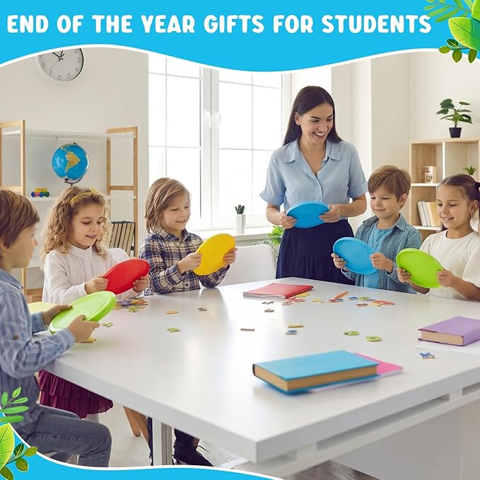 24 Sets Rubber Flying Disc Bulk 7 Inch with Ropes and Gift Cards End of Year Student Rewards Gift for Classroom Summer Kids Pets Toys Party Favors Back to School Gifts (4 Colors)