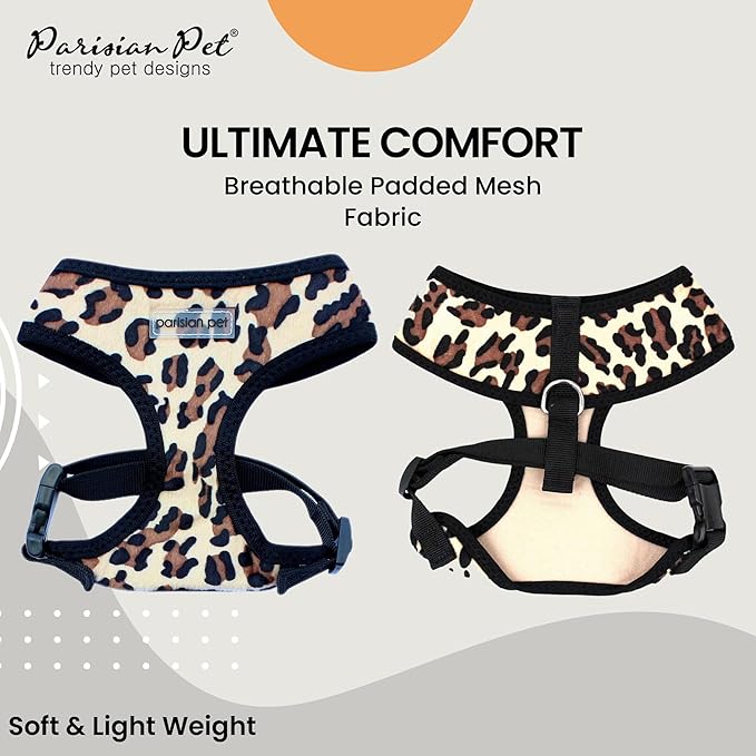 Parisian Pet Freedom Leopard Print Dog Harness - Adjustable, Mesh Fabric, Large Size - Perfect for Outdoor Adventures