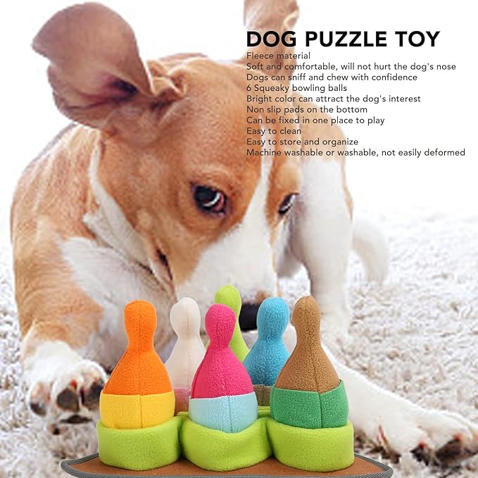 Pet Sniffing Pad, Slow Food Feeder Dispenser, Dog Puzzle Toys, Slow Eating Reduce Boredom Dog Sniffing Feeding Mat with Squeaky Bowling for Smell Training