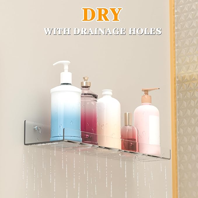 4 Pack Floating Shelves – Clear Acrylic/PET Wall-Mounted No Drill Storage with Adhesive, Invisible Bathroom & Bedroom Shelving for Kitchen, Living Room, Transparent Decor
