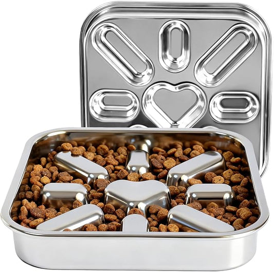 Stainless Steel Slow Feeder Dog Bowls Large & Medium Breed 3 Cups, Food Grade 304, Non-Slip Base, Deep Ridges to Slow Eating, Metal Slow Feeder Dog Bowls, Dishwasher & Chew-Proof & Rustproof