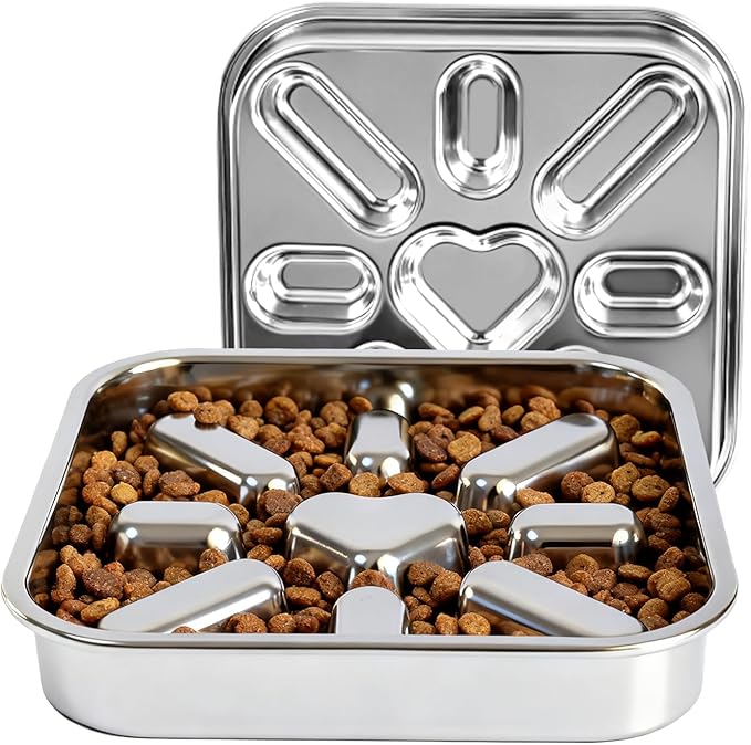 Stainless Steel Slow Feeder Dog Bowls Large & Medium Breed 3 Cups, Food Grade 304, Non-Slip Base, Deep Ridges to Slow Eating, Metal Slow Feeder Dog Bowls, Dishwasher & Chew-Proof & Rustproof (2 Pack)