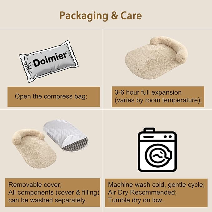 Calming Dog Beds for Medium Large Dogs, Orthopedic Cushion Plush Large Pet Bed Lounge with Washable Cover, Anti-Anxiety Soft Fluffy Faux Fur Fits up to 60 lbs Pets (Oval, Beige 40"x30")
