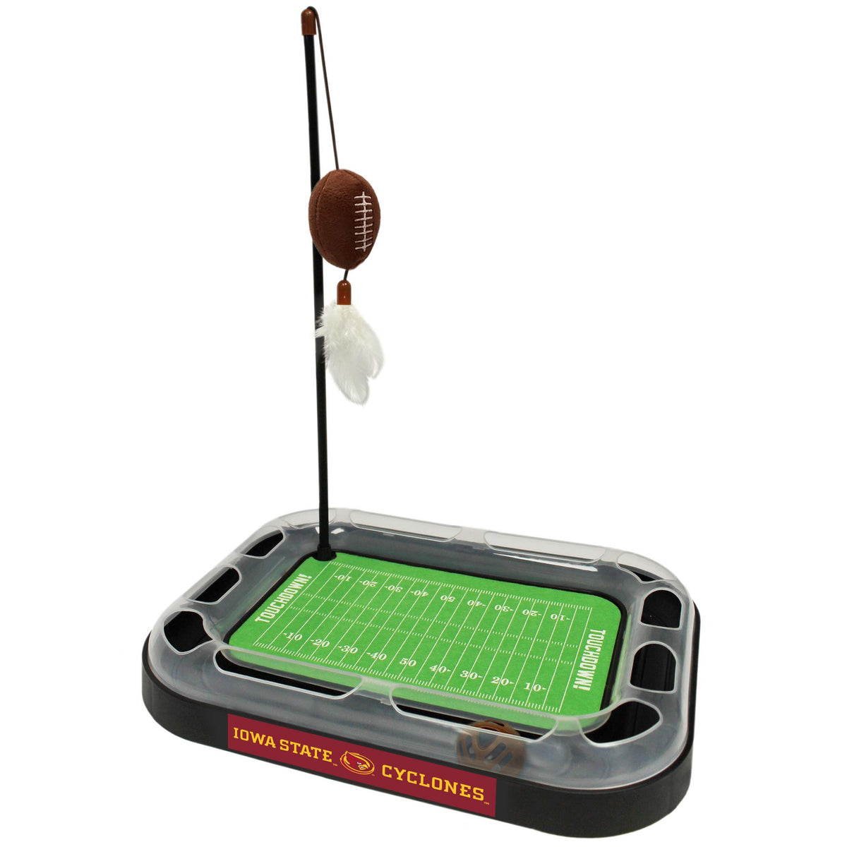 Pets First 5-in-1 Cat Scratcher Toy: Iowa State Cyclones Football Field Cat Scratcher with Catnip Filled Plush Football & Feathers