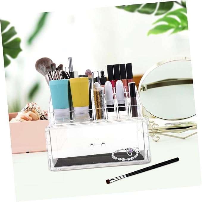 Angoily Makeup Storage Organizer Box Acrylic Case Organizer Cosmetic Storage Case Display Lipstick Foundation Organizer