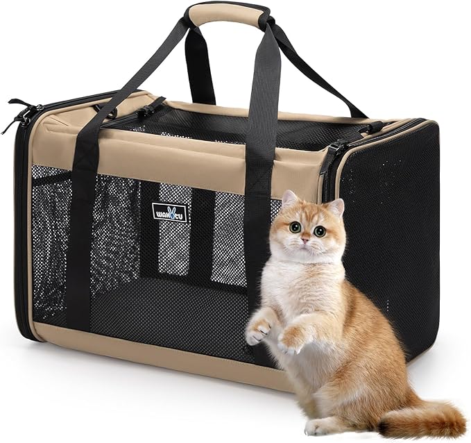 Expandable Pet Carrier for Dogs & Cats, Large Travel Bag with 5 Mesh Windows, 2 Entrances, Locking Zippers & Padded Straps,L