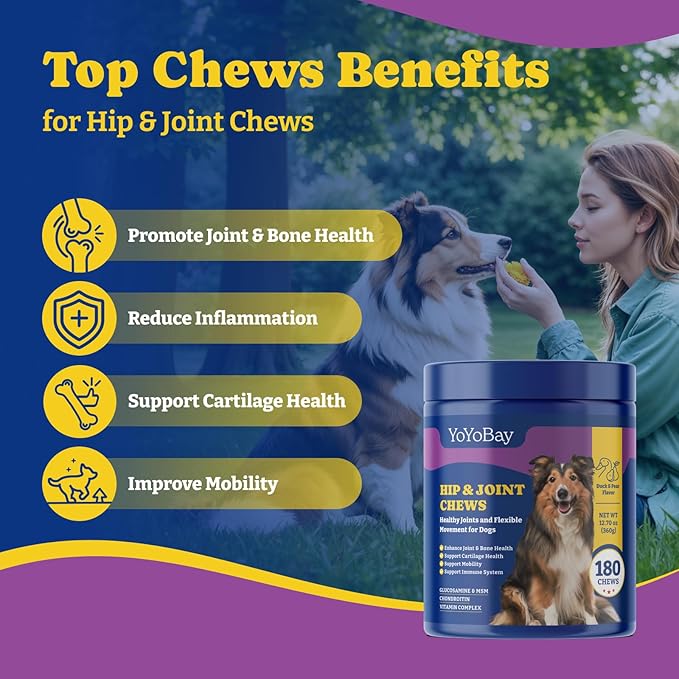 Joint Supplement for Dogs - Glucosamine for Dogs, with Chondroitin, MSM - Dog Pain Relief Anti-Inflammatory, Support Hip & Joint Health, Mobility - 180 Soft Chews, Duck & Pear Flavor