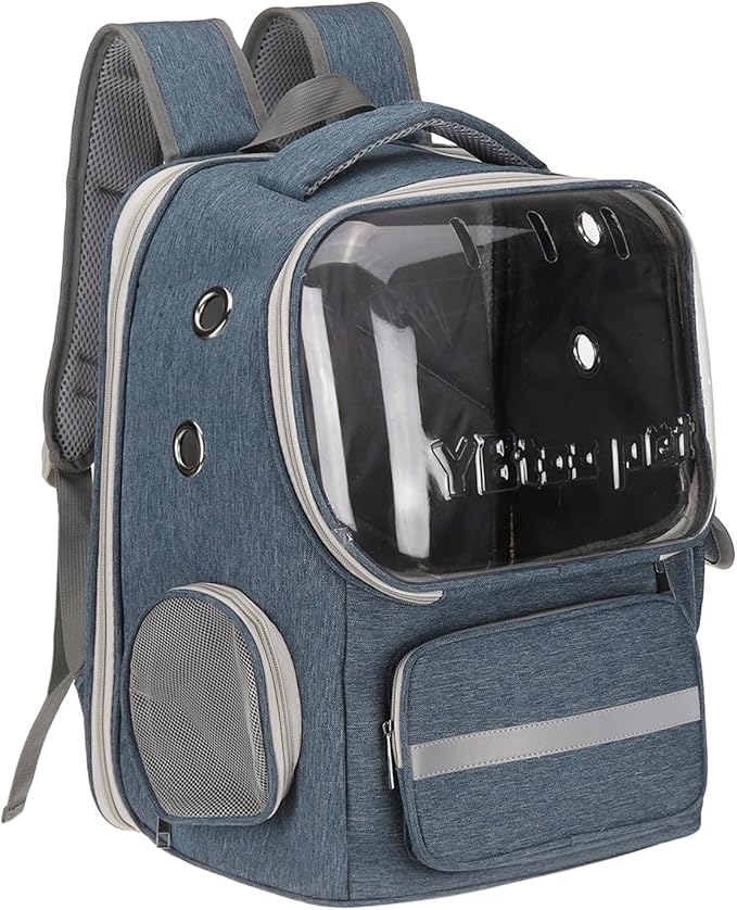 Pet Backpack Carrier, Portable and Ventilated, Oxford Cloth, Dog Cat Travel Bag with Transparent Cover 14.17", (Blue, 1 Pcs), Intended for Hiking/Camping/Traveling