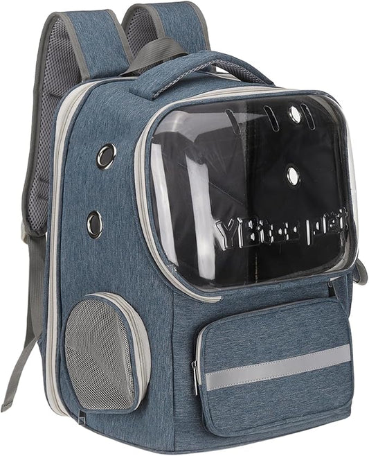 Pet Backpack Carrier, Portable and Ventilated, Oxford Cloth, Dog Cat Travel Bag with Transparent Cover 14.17", (Blue, 1 Pcs), Intended for Hiking/Camping/Traveling