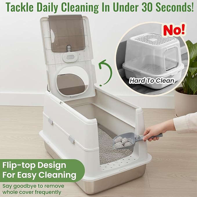 Stainless Steel Cat Litter Box, Extra Large Enclosed Heavy Duty Metal Litter Box with Odor Locking & Leak-Proof, Easy Clean Non-Stick Anti-Splash High Sides Litter Box for Multi-Cat & Big Cats (Gary)