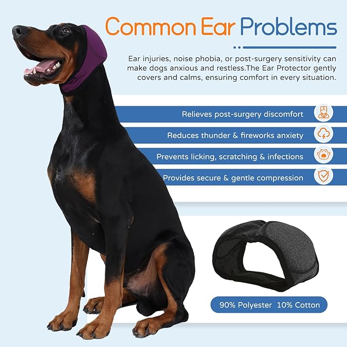 Dog Ear Muffs & Swim Cap and No Shake Ear Wrap for Bathing, Hematoma, Drying & Noise Anxiety Relief - Elastic Waterproof Ear Protection with Calming Hoodie for Grooming
