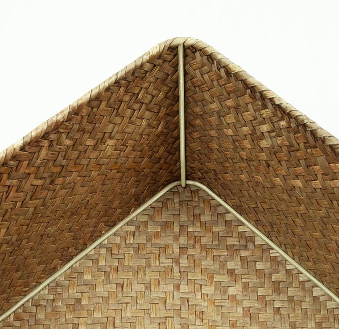 2-Pack Wicker Storage Baskets with Lid, Coffee Large & X-Large Rectangular Sea Grass Baskets