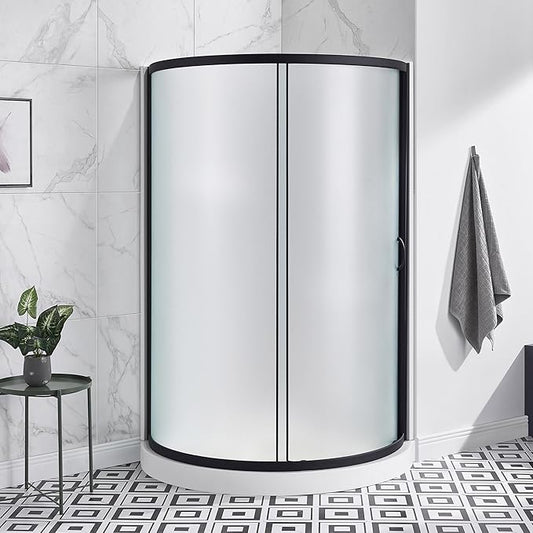 OVE Decors Breeze 36 in. Corner Shower Frosted Sliding Door with Base in Black Finish