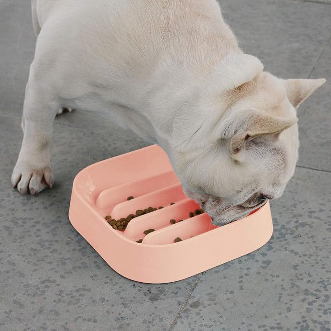 Healthy Slow Feeding Dog Bowl for French Bulldog -Slow Feeder Dog Bowl No Chocking Dog Cat Food Bowl with Striped Shape Pattern (Pink)