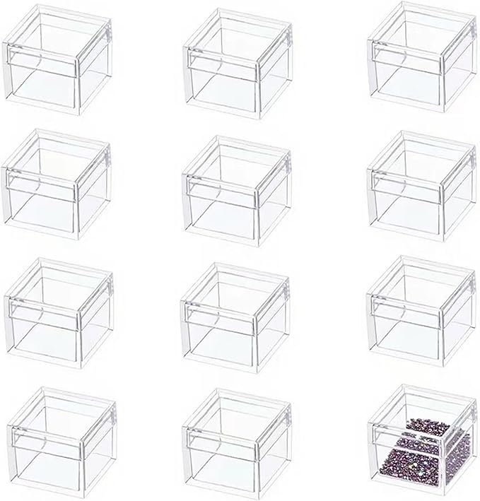 Small Clear Box Acrylic Boxes with Lids Plastic Square Cube 12 Pieces Small Storage Containers for Candy Pill and Tiny Jewelry
