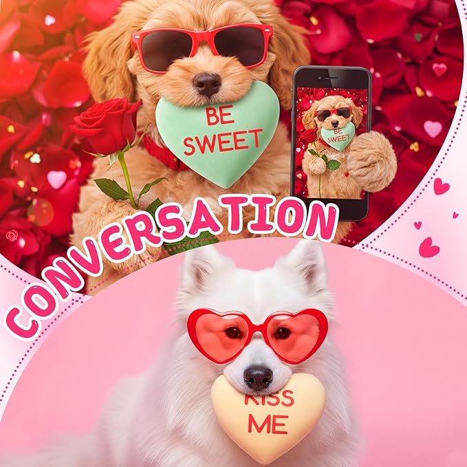 Jenaai 12 Pcs Valentines Day Dog Toys Conversation Heart Squeak Dog Toys Valentines Gifts for Small Medium Large Puppy Teething Chew Supplies
