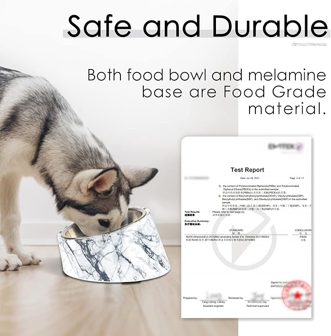 SuperDesign Mess Free 15° Slanted Bowl for Dogs and Cats, Tilted Angle Bulldog Bowl Dog Feeder, Non-Skid & Non-Spill, Easier to Reach Food S/0.5 Cup Marble Pattern