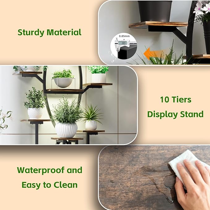 53" Plant Stand Indoor with Grow Lights, 10-Tier Space-Saving Corner Plant Shelf for Small Apartments, Lighted Indoor Plant Growing Display Rack for Living Room, Balcony & Bedroom