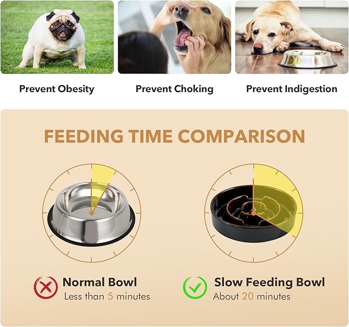 Ceramic 3.2 Cup Dog Bowl Slow Feeder for Large Dog, 9.5inch Pet Slow Dish, Stop Bloat, Preventing Choking(Single Bowl, Starry Sky)