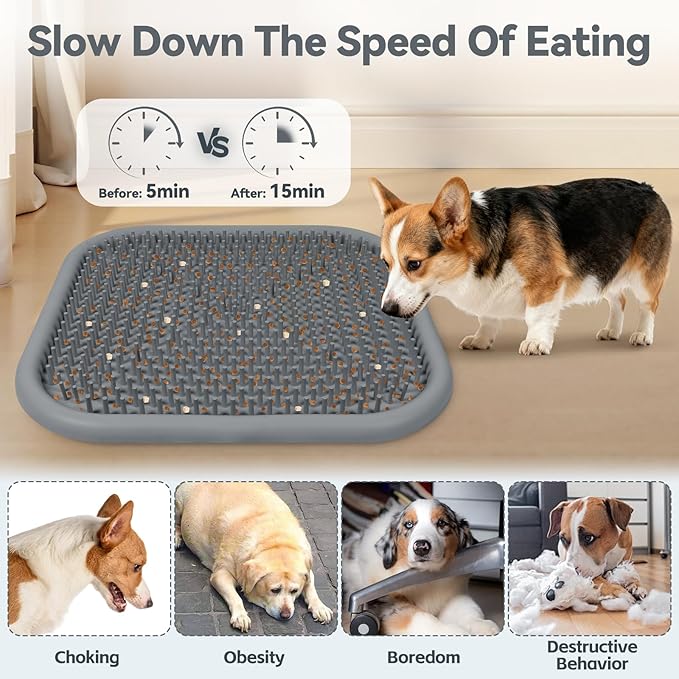 Snuffle Mat for Dogs, 23.6" x 23.6" Silicone Dog Feeding Mat Sniffing Interactive Feeding Game Encourages Natural Foraging Slow Feeder for Small/Medium/Large Dogs, Indoor & Outdoor (Grey)