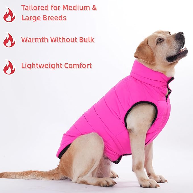 LovinPet Reversible Dog Puffer Coat for Medium & Large Dogs, Down‑Insulated Winter Jacket, Water‑Resistant & Wind‑Resistant, Anti‑Static, Dual-Sided Pink & Black for Cold Weather,3XL