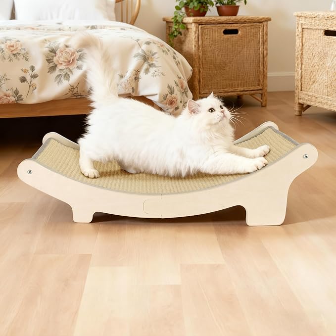 HOTEAGLE Sisal Cat Scratcher Pad Indoor -Natural Cat Hammock for Scratching and Lounging, Durable Wooden Cat Bed Ideal for Large/Small Cats（Large）