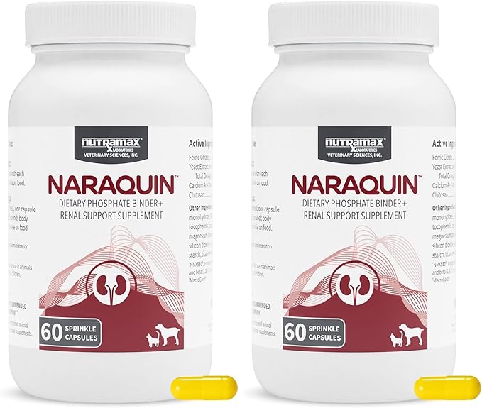 Nutramax Laboratories NARAQUIN™ Dietary Phosphate Binder + Renal Support Supplement for Cats & Dogs,60 Count (Pack of 2)