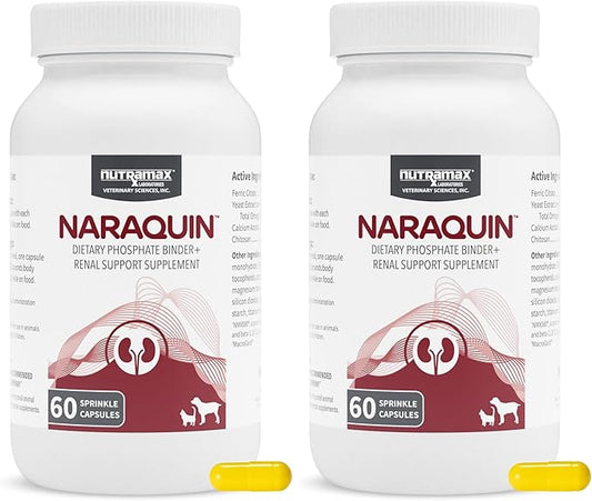 Nutramax Laboratories NARAQUIN™ Dietary Phosphate Binder + Renal Support Supplement for Cats & Dogs,60 Count (Pack of 2)