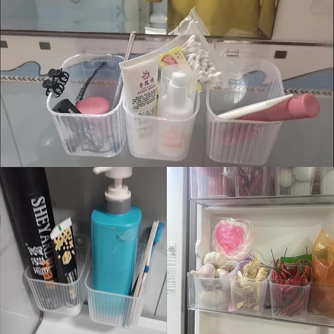 6Pack small Wall Mount Organizer, Adhesive Cabinet Door Storage Bins, Clear Makeup Container, Stackable Organizer Basket for Kitchen, Bathroom, Cabinet, Pantry, Office，Refrigerator Small Items storage