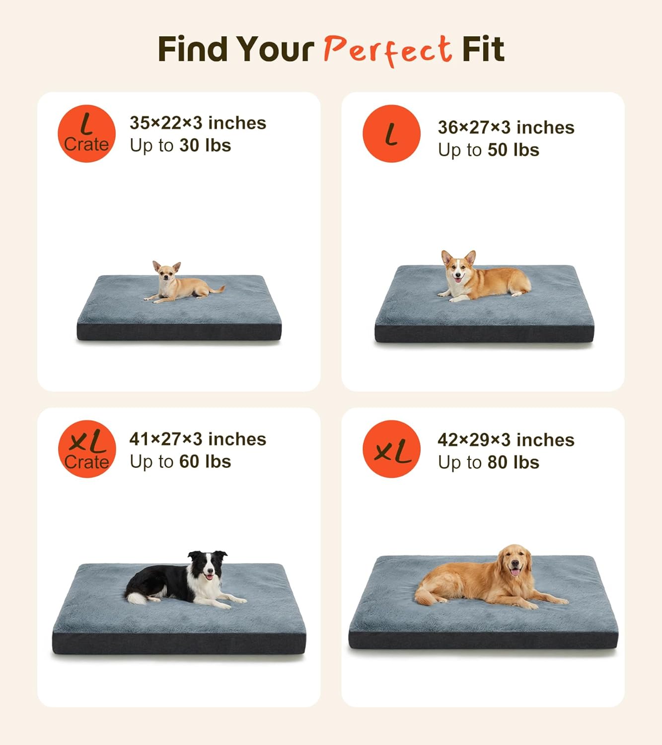 Orthopedic Dog Bed with Dual-Season Covers — Waterproof, 35×22”, Up to 30lbs