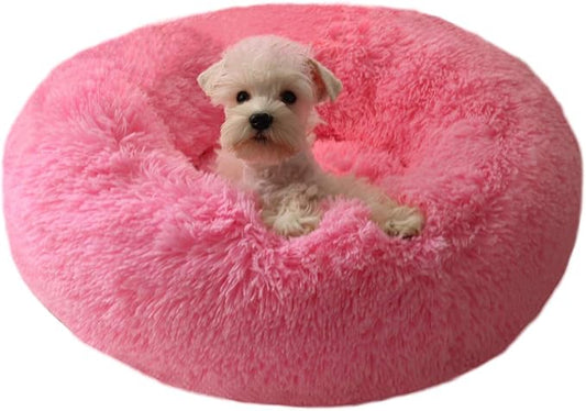BODISEINT Modern Soft Plush Round Pet Bed for Cats or Small Dogs, Mini Medium Sized Dog Cat Bed Self Warming Autumn Winter Indoor Snooze Sleeping Cozy Kitty Teddy Kennel (24'' D x 8'' H, Hot Pink)