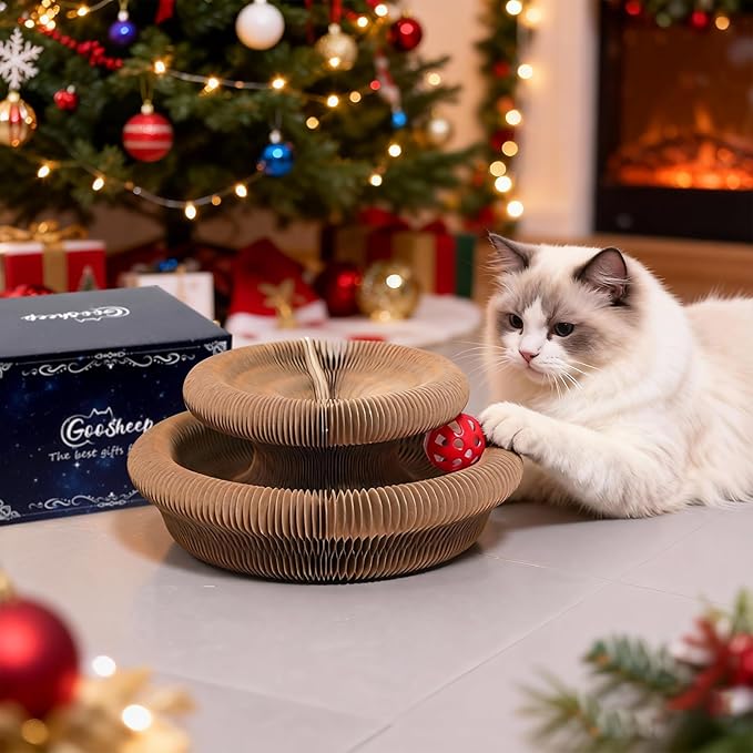 Kitty Kurlz Accordion Magic Organ Cat Scratcher Toys for Indoor Cats - Cardboard Cat Scratching Board Ball Scratcher Pad 3 Pack
