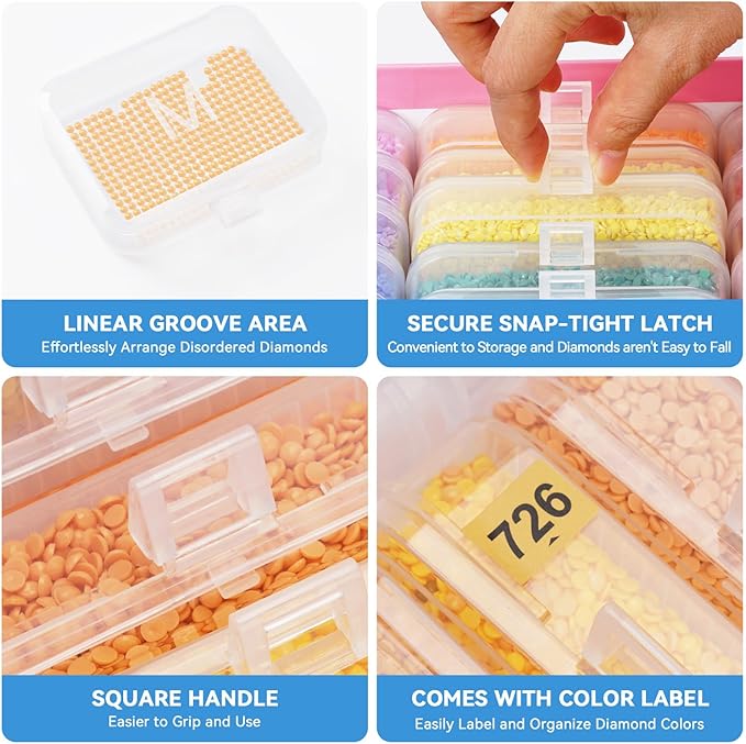 20pcs Diamond Sorting Tray - Diamond Art Storage Tray with Lids, 2-in-1 Stackable Diamond Painting Accessories for 5D Art Beads Storage & Line-Up